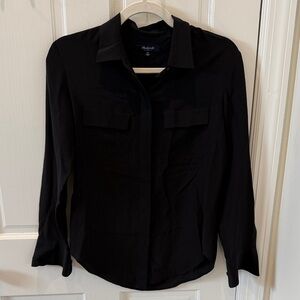 Madewell 100% silk Black Button-Up Collared Blouse size xs